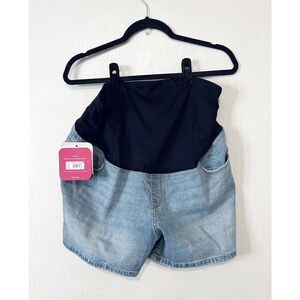 Crossover Panel Midi Maternity Jean Shorts - Isabel Maternity by Ingrid & Isabel